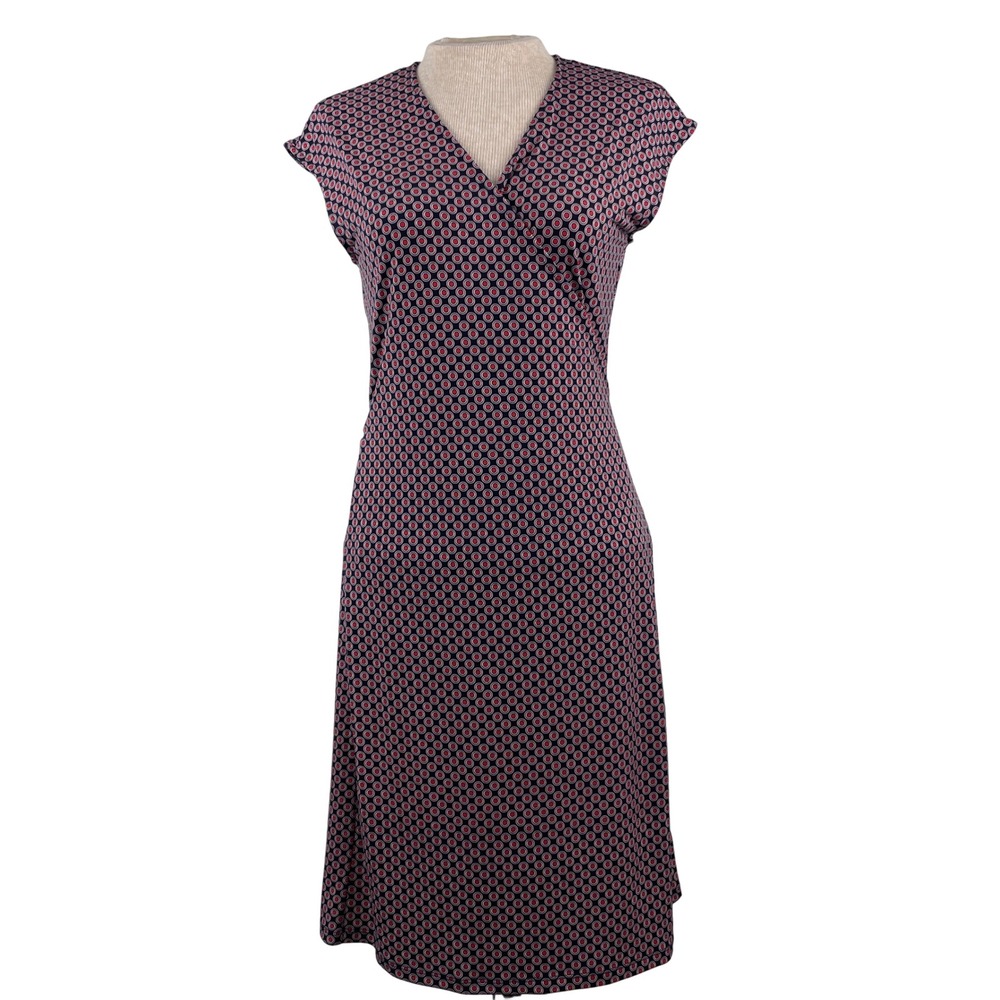 Michael Kors Womens Navy Red Geometric Circle Print Faux Wrap‎ Dress Medium